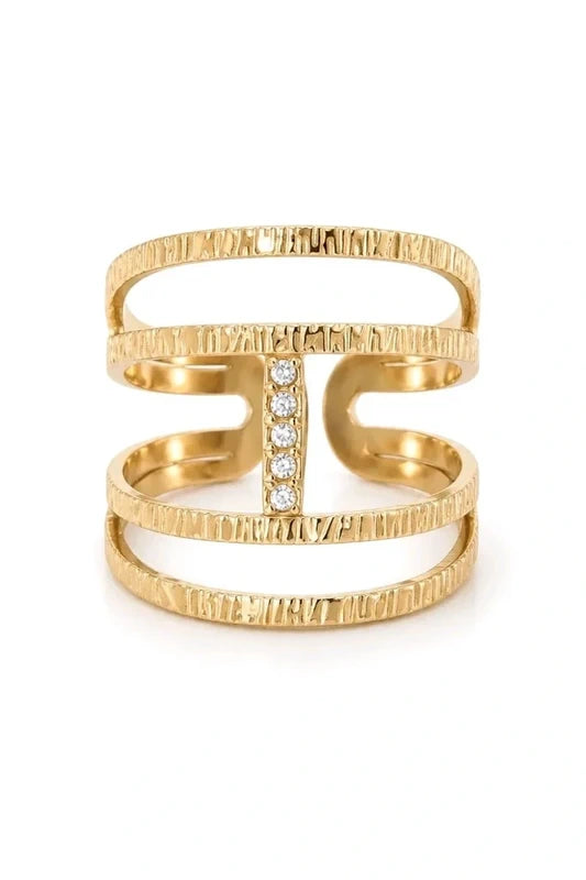 Bague Graphique Strass en Acier Inoxydable – Moderne & Lumineuse