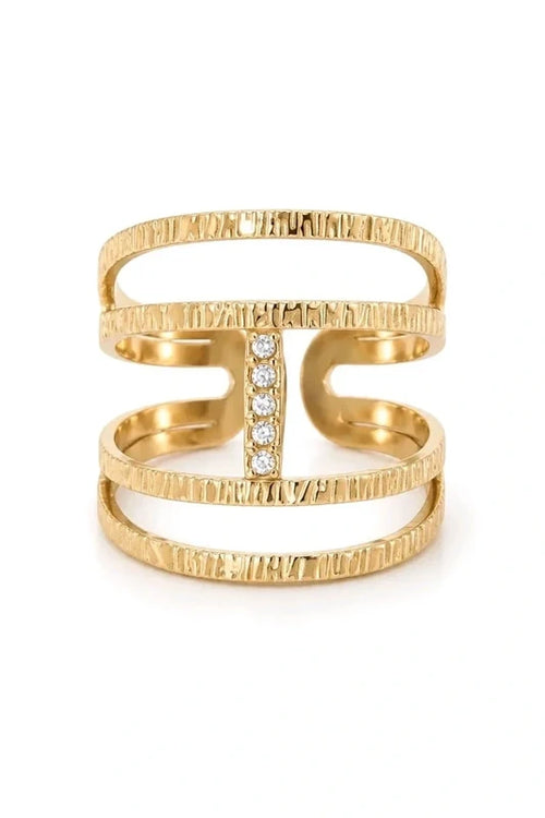 Bague Graphique Strass en Acier Inoxydable – Moderne & Lumineuse