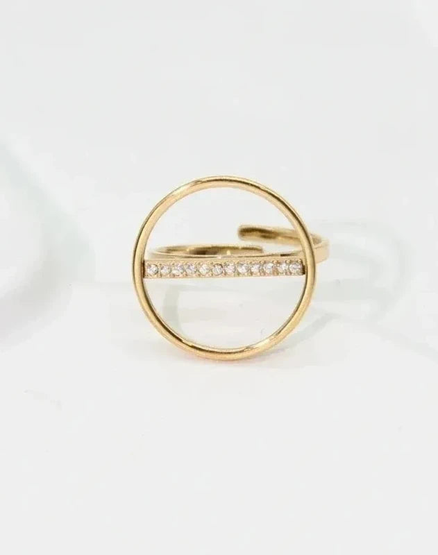 Bague Cercle Strass en Acier Inoxydable – Élégance Graphique & Moderne