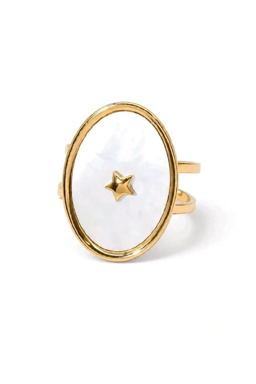 Bague Nacre Étoile en Acier Inoxydable – Élégance Naturelle & Raffinée
