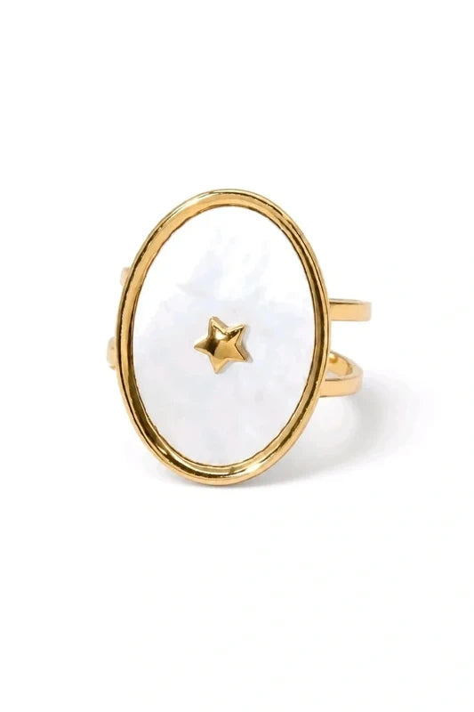 Bague Nacre Étoile en Acier Inoxydable – Élégance Naturelle & Raffinée