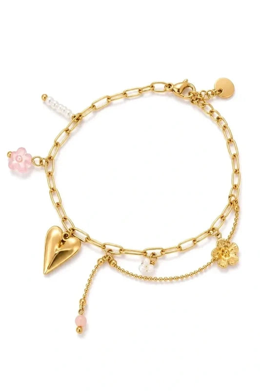 Bracelet Cœur & Breloques – Charme Romantique