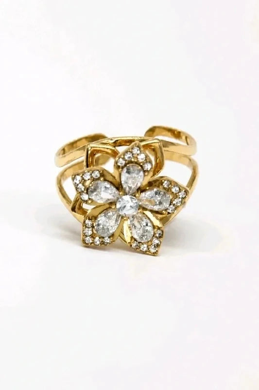 Bague Anti Stress Fleur Strass en Acier Inoxydable – Élégance & Détente