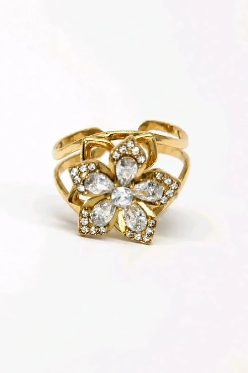Bague Anti Stress Fleur Strass en Acier Inoxydable – Élégance & Détente