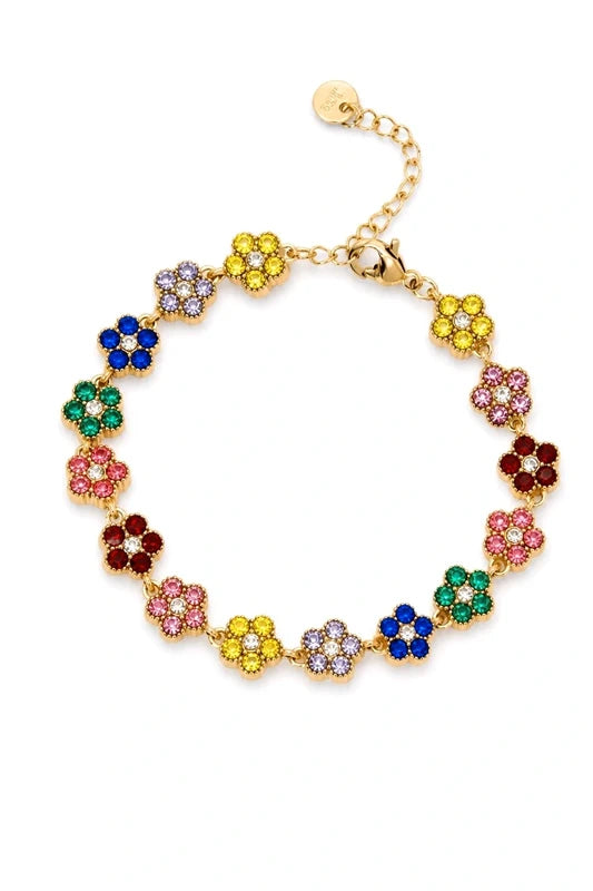 Bracelet Strass Fleur Multicolore en Acier Inoxydable – Un Éclat Plein de Couleurs