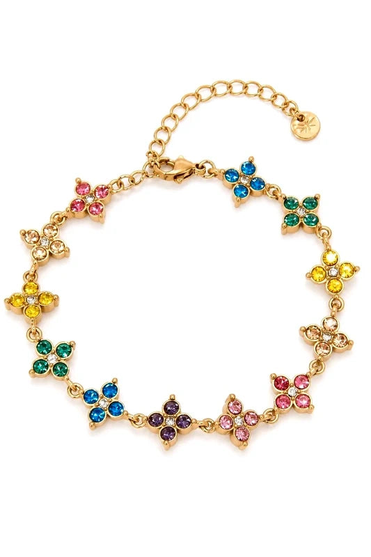 Bracelet Fleur Strass en Acier Inoxydable – Éclat Fleuri & Élégance