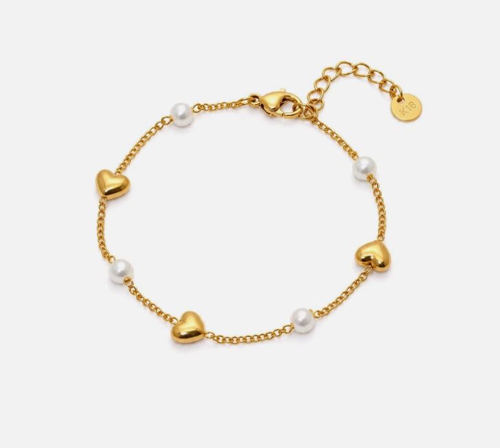 Bracelet cœur doré en acier inoxydable – Chaîne fine avec perles