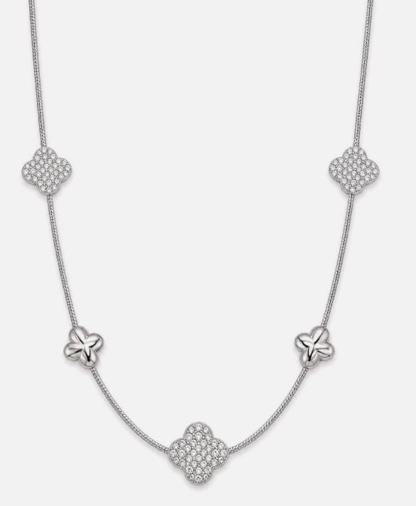 Collier Trèfle Strass – Acier Inoxydable argenté