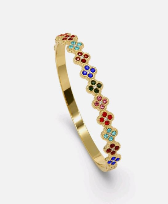 Bracelet Jonc Fleurs Strass – Éclat Coloré