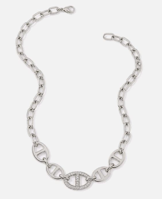 COLLIER MAILLON BOUCLE MARINE ACIER INOXYDABLE – STRASS CENTRAL