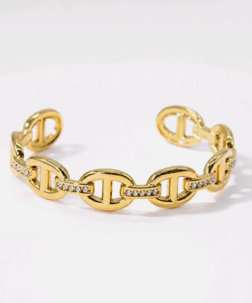 Bracelet Jonc Maille Marine Strass en Acier Inoxydable