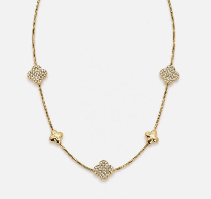 Collier Trèfle Strass – Acier Inoxydable Doré