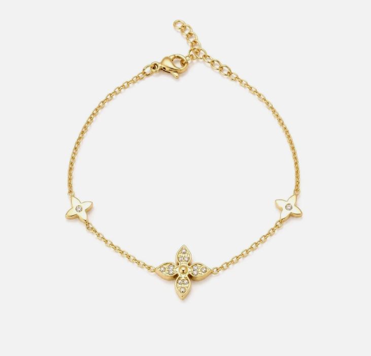 Bracelet Fleur Zircon en Acier Inoxydable – Élégance Florale Intemporelle