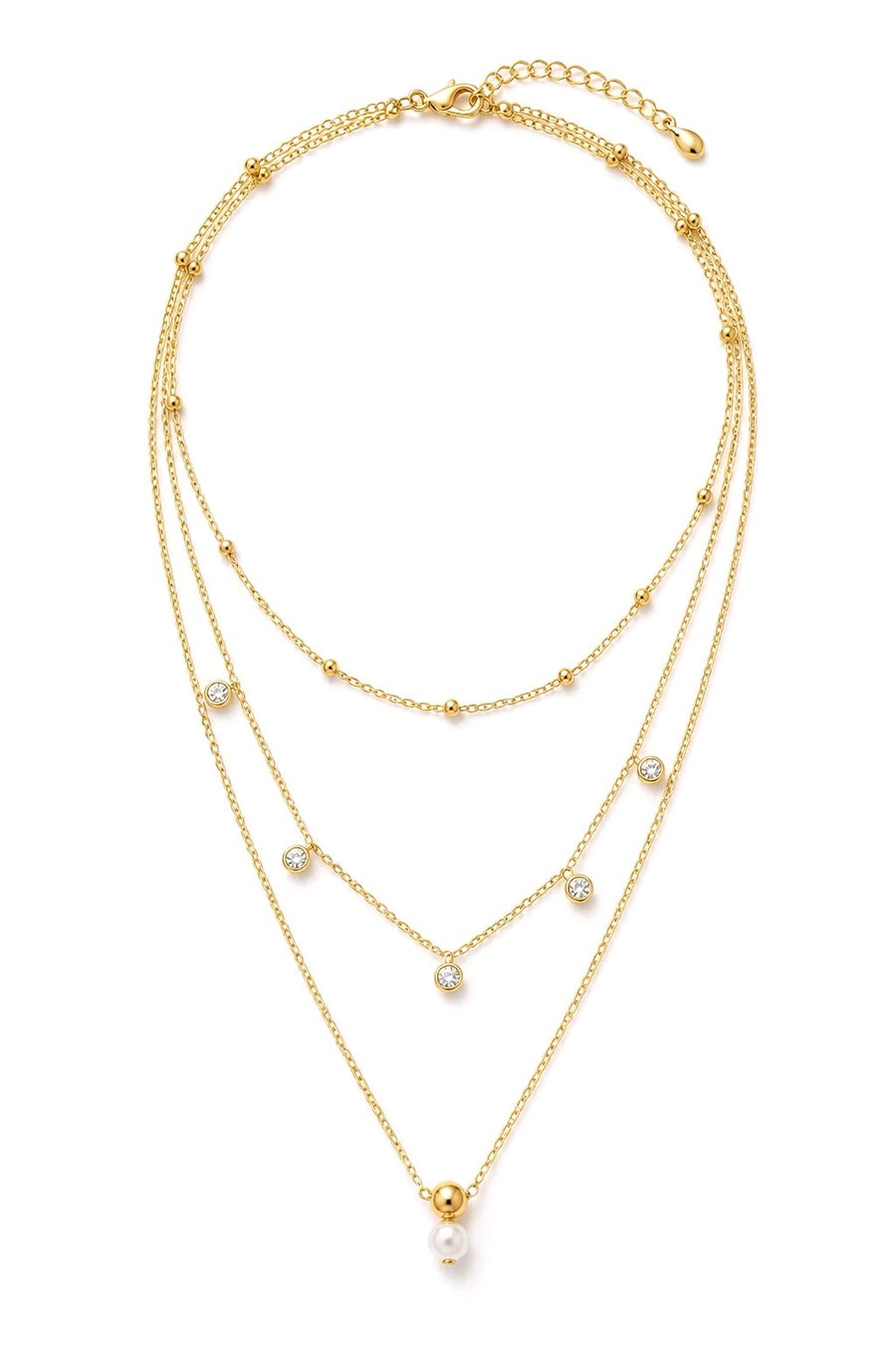 Collier triple rang perle et strass acier inoxydable