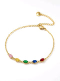 Bracelet chaîne fine pierres ovales serties acier inoxydable