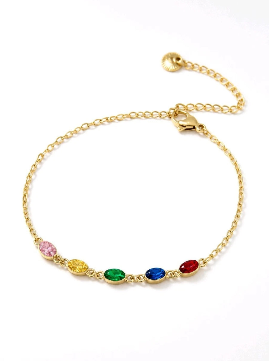 Bracelet chaîne fine pierres ovales serties acier inoxydable