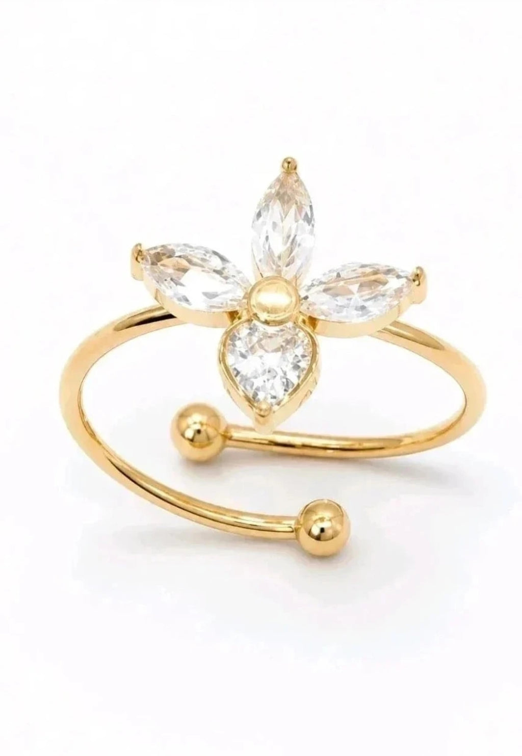 Bague Ajustable Fleur Strass acier inoxydable – Éclat Délicat