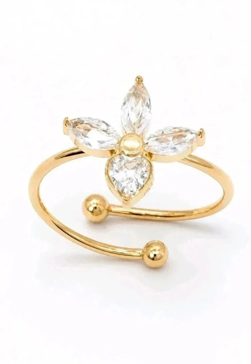 Bague Ajustable Fleur Strass acier inoxydable – Éclat Délicat
