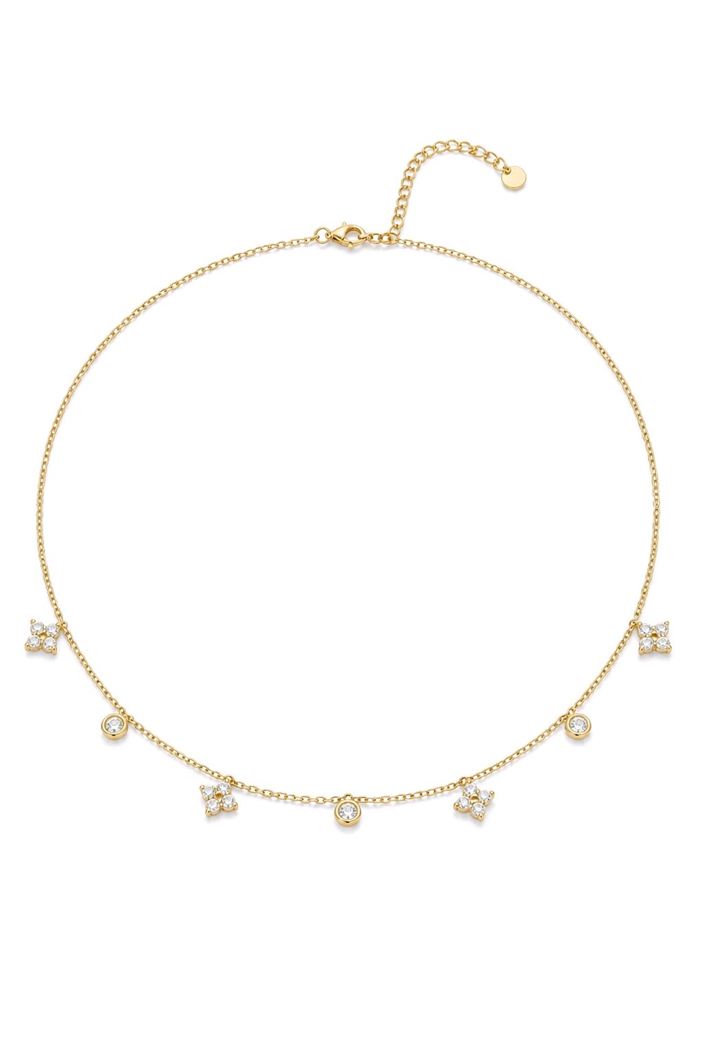 Collier charmes fleurs strass acier inoxydable