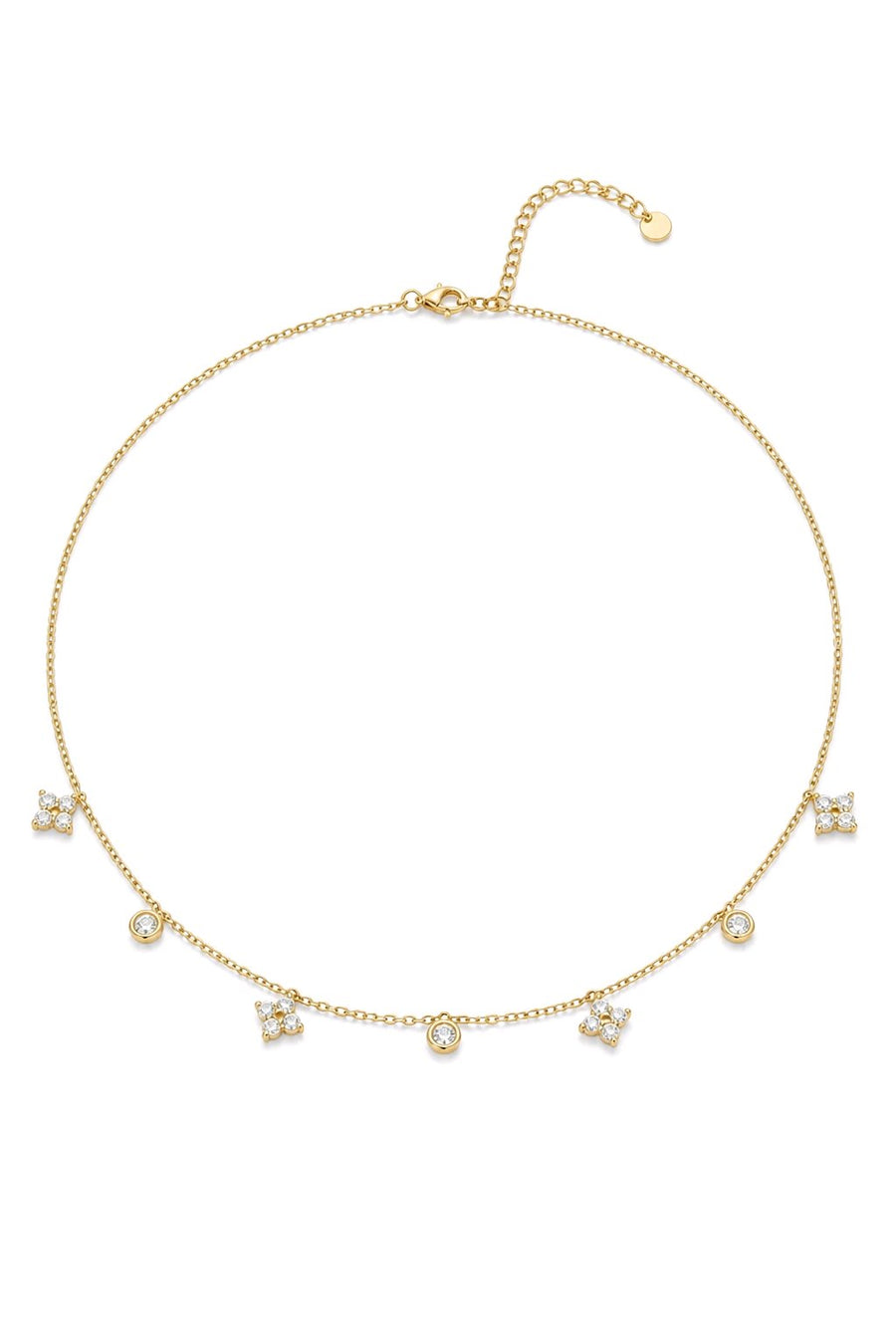 Collier charmes fleurs strass acier inoxydable