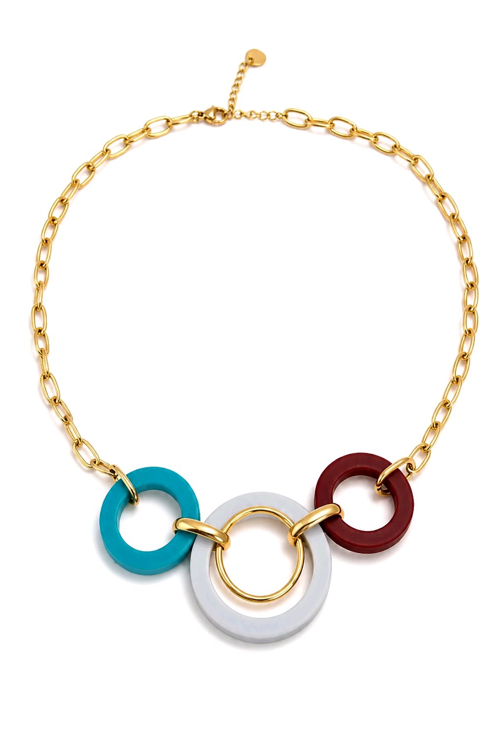 Collier anneaux résines entrelacés en chaîne acier inoxydable