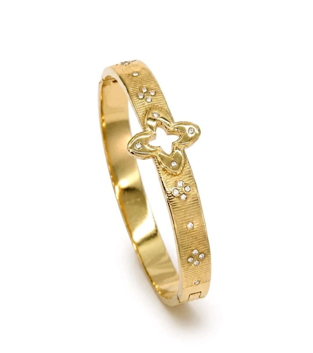 Bracelet jonc trèfle strass acier inoxydable