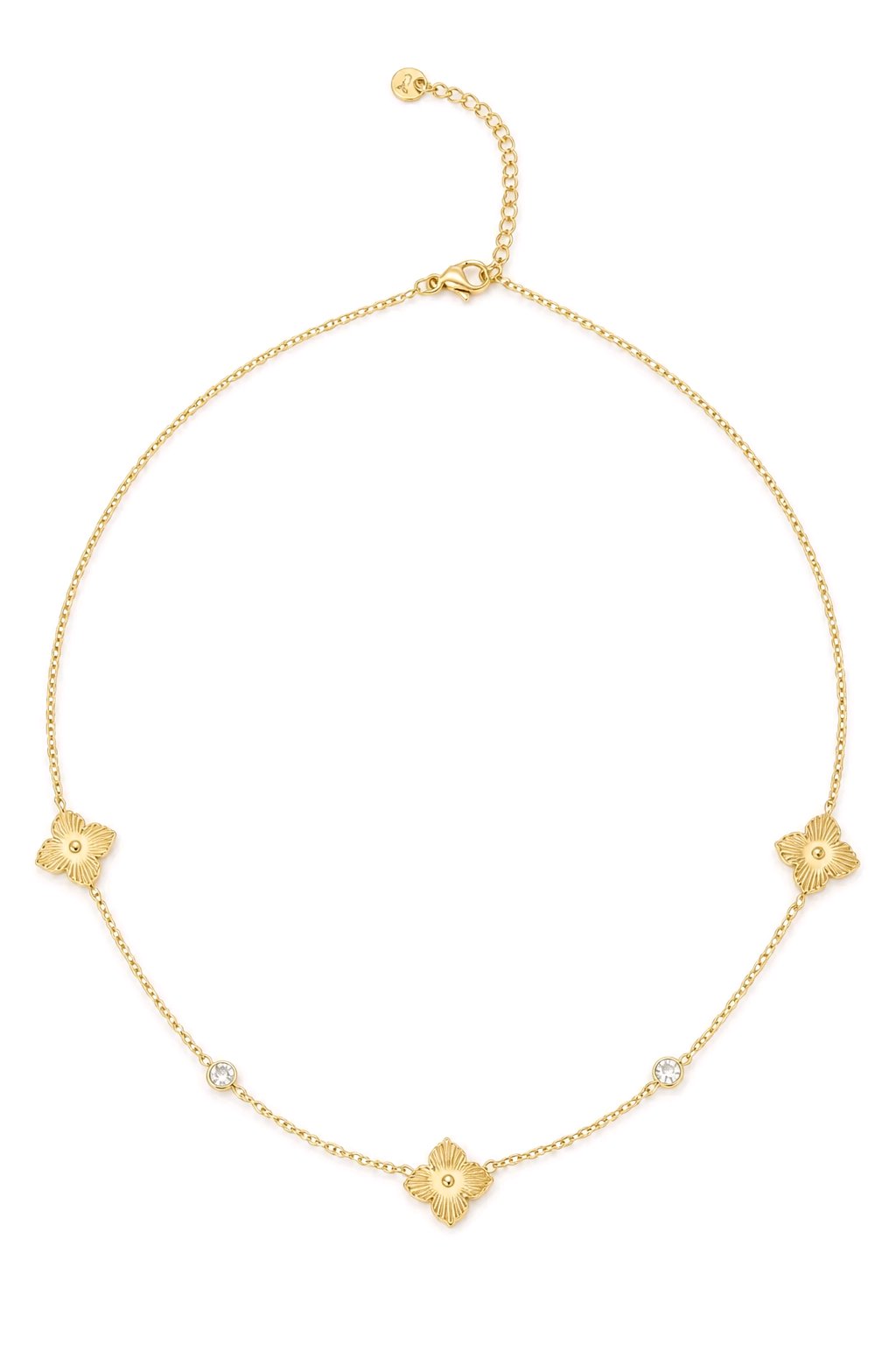 Collier charmes trèfles texturés et strass acier inoxydable