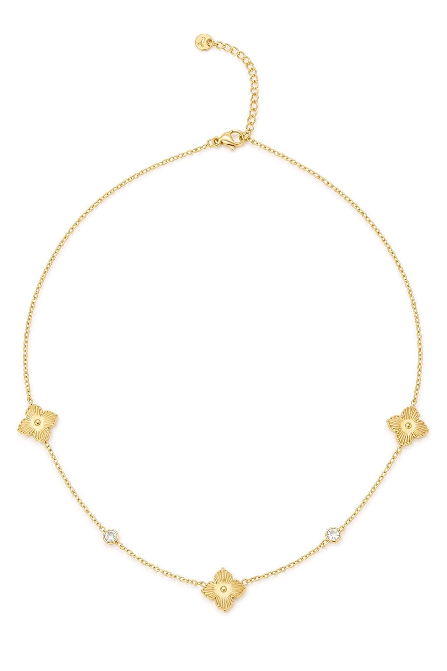Collier charmes trèfles texturés et strass acier inoxydable