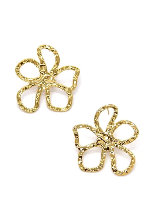 Boucles d’Oreilles Fleur Dorée acier inoxydable – Maxi Floral Chic