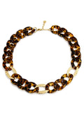 Collier anneaux résines léopard entrelacés en chaîne acier inoxydable