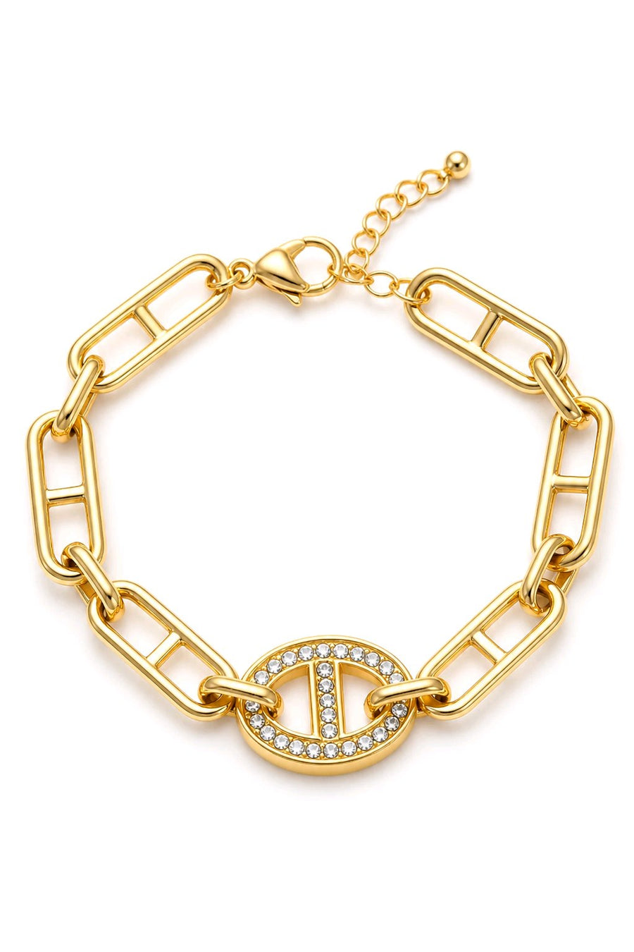 Bracelet Maille Gourmette Zircon en Acier Inoxydable – Doré