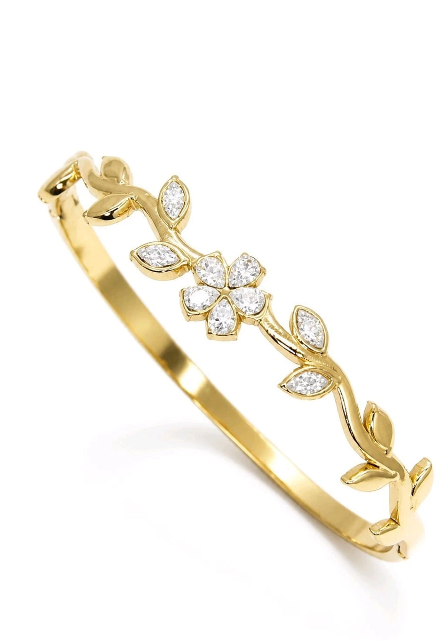 Bracelet jonc branche florale strass acier inoxydable