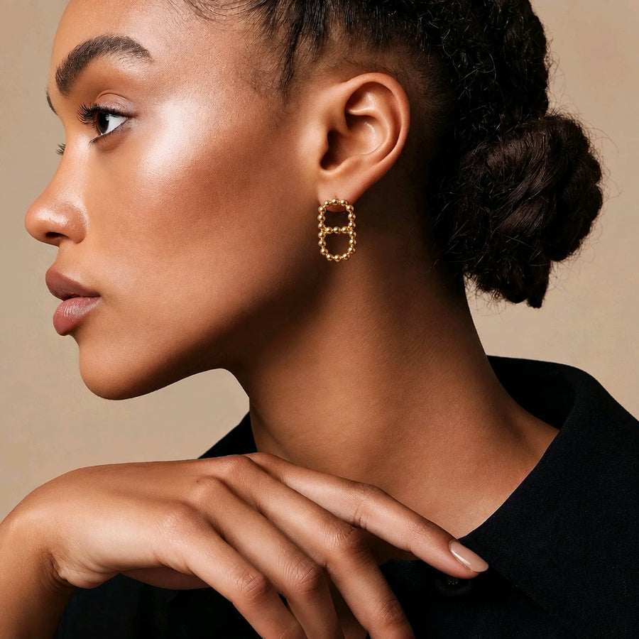 Boucles d'Oreilles Maillon Perlé en Acier Inoxydable – Élégance Minimaliste