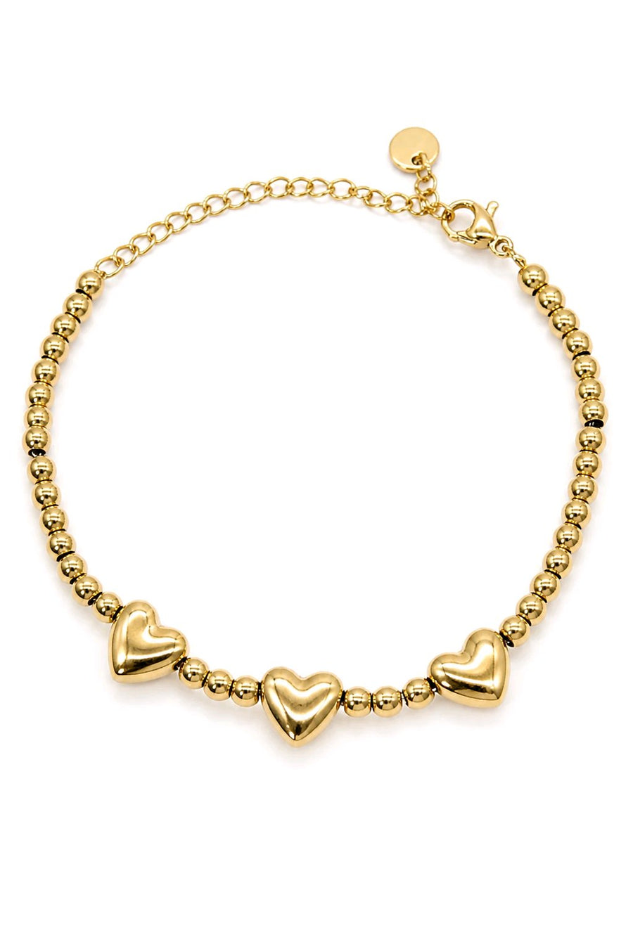 Bracelet perles & cœurs acier inoxydable