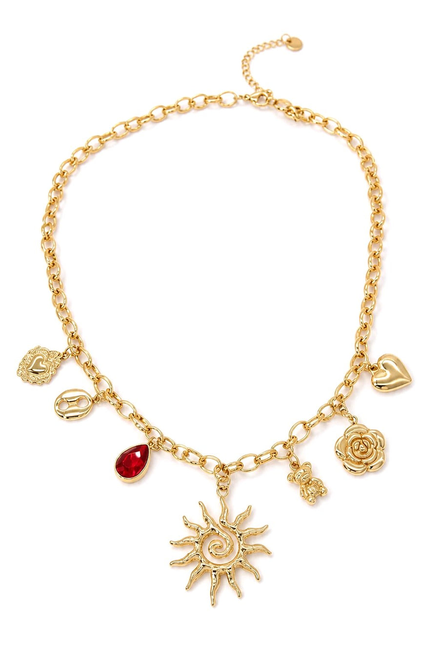 Collier multi‑charmes soleil acier inoxydable