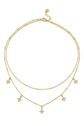 Collier double rang charmes fleures strass acier inoxydable