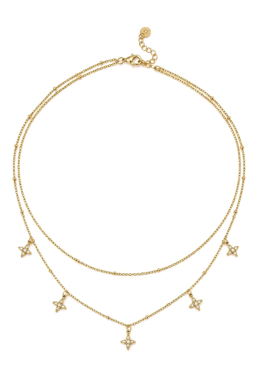 Collier double rang charmes fleures strass acier inoxydable
